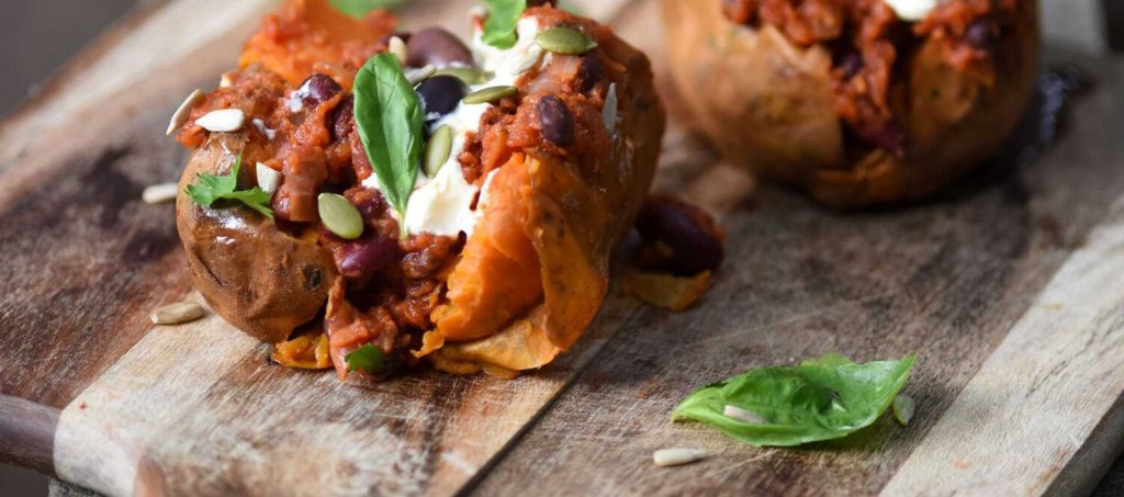 Sweet Potato Jackets with Chilli Beans Sweet Potato Jackets with Chilli Beans