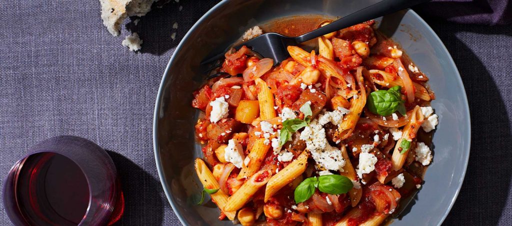 Penne with Tomato Sauce, Eggplant & Chick Peas Penne with Tomato Sauce, Eggplant & Chick Peas
