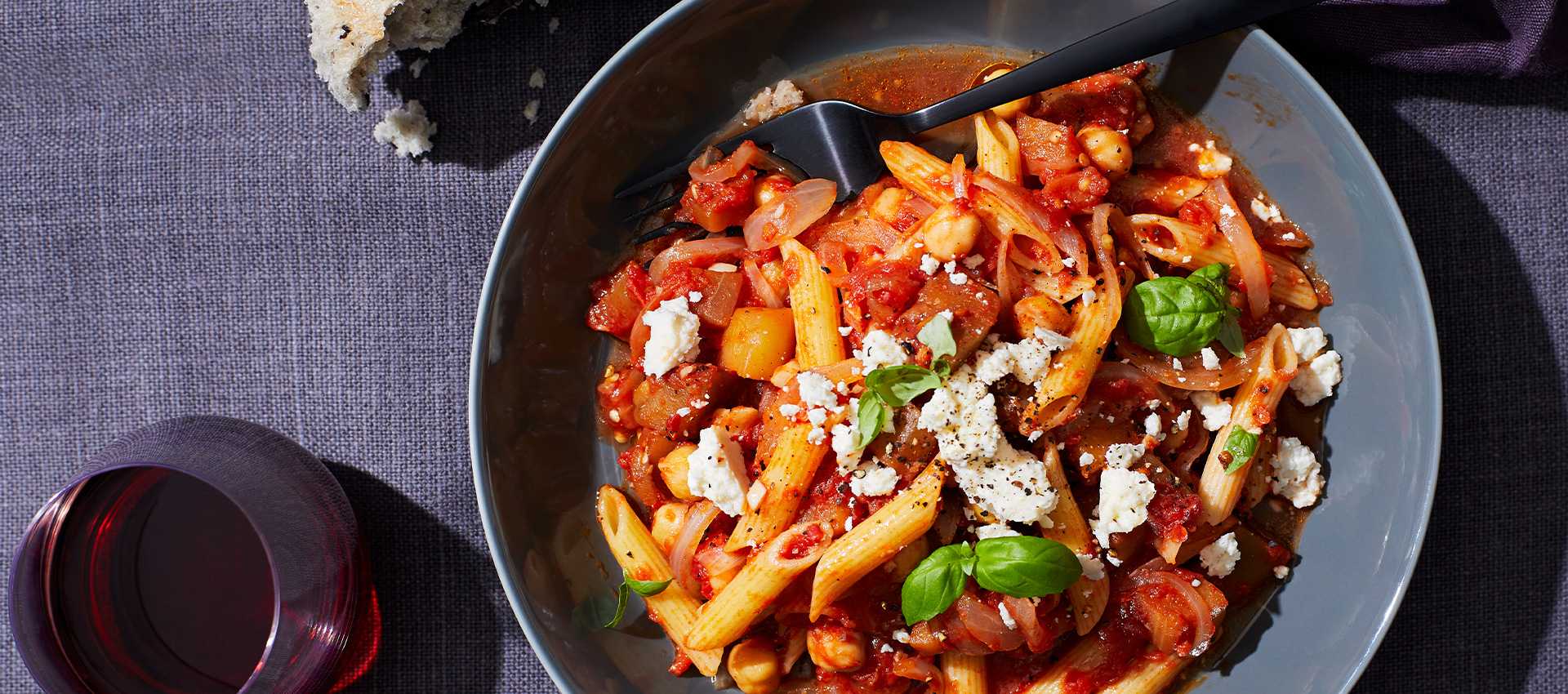 Penne with Tomato Sauce, Eggplant & Chick Peas Penne with Tomato Sauce, Eggplant & Chick Peas