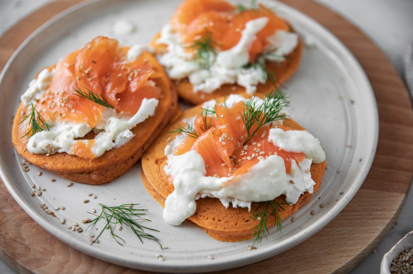 Savoury Tomato Pancakes with salmon and goats cheese fondue Savoury Tomato Pancakes with salmon and goats cheese fondue
