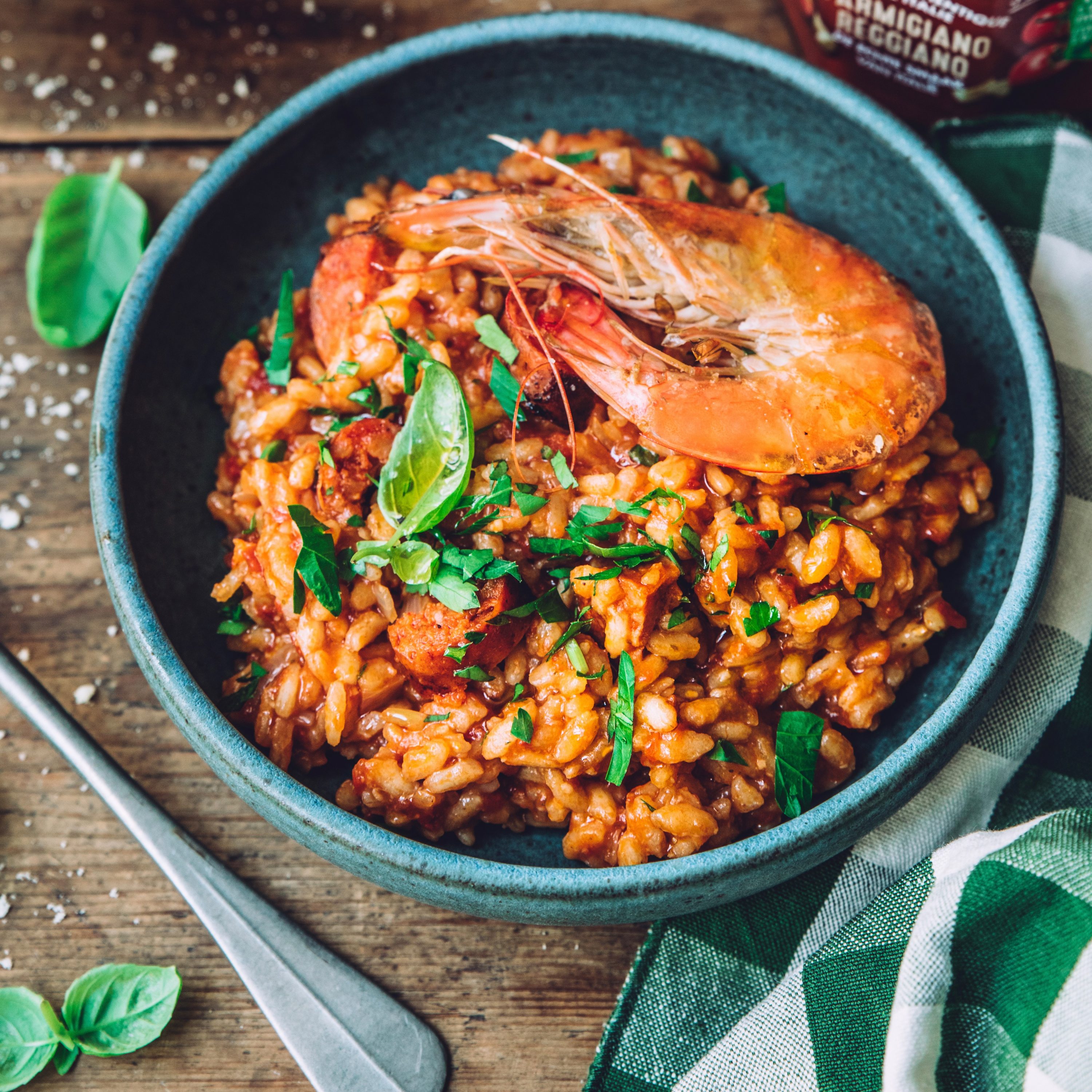Risotto med scampi og chorizo Risotto med scampi og chorizo
