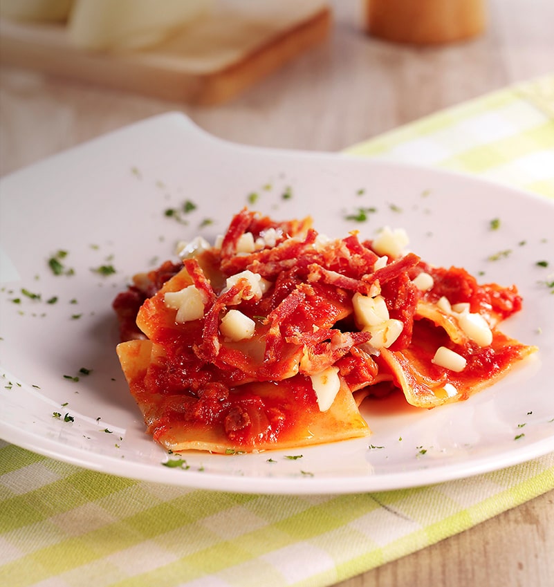 Maltagliati au Salami piquant et Scamorza Maltagliati au Salami piquant et Scamorza