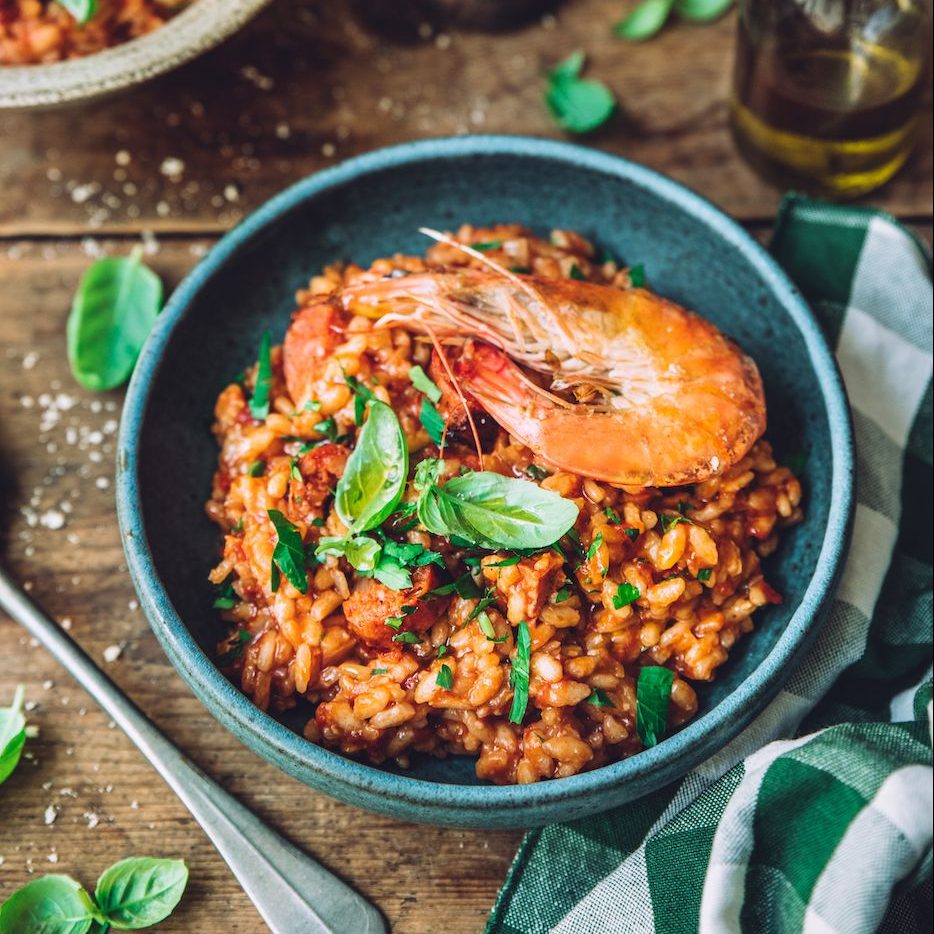 Risotto aux gambas et chorizo Risotto aux gambas et chorizo