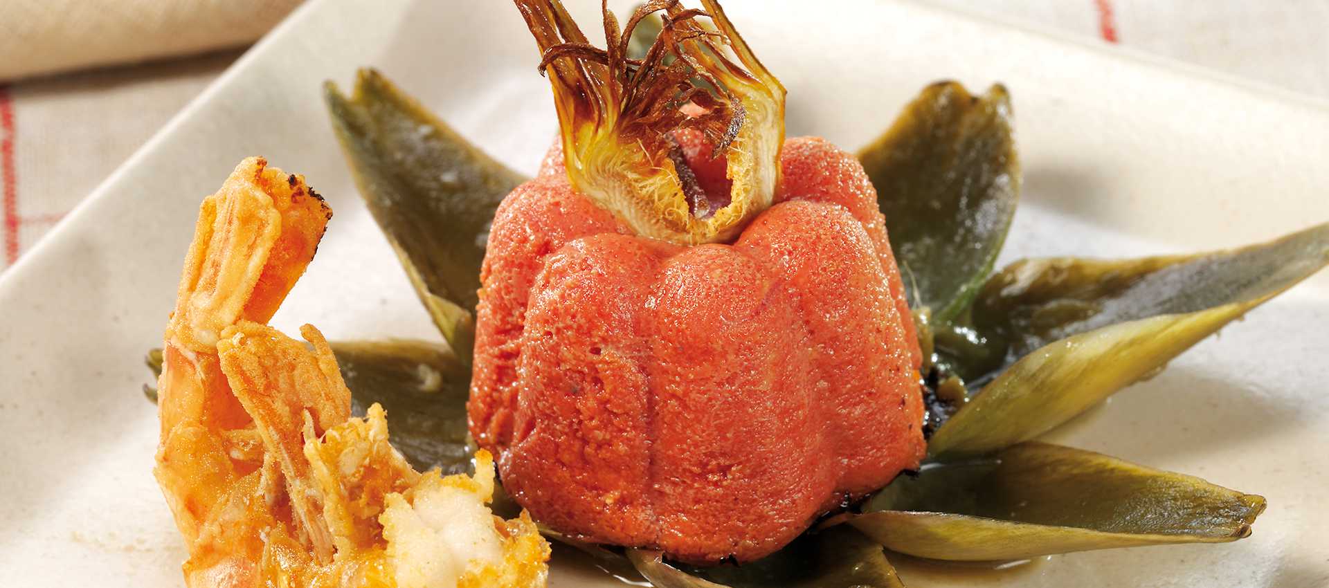 Flan à la tomate, à l’artichaut et aux crevettes Flan à la tomate, à l’artichaut et aux crevettes
