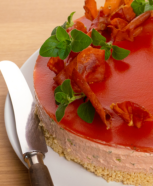 Tomato cheesecake on a couscous bottom Tomato cheesecake on a couscous bottom