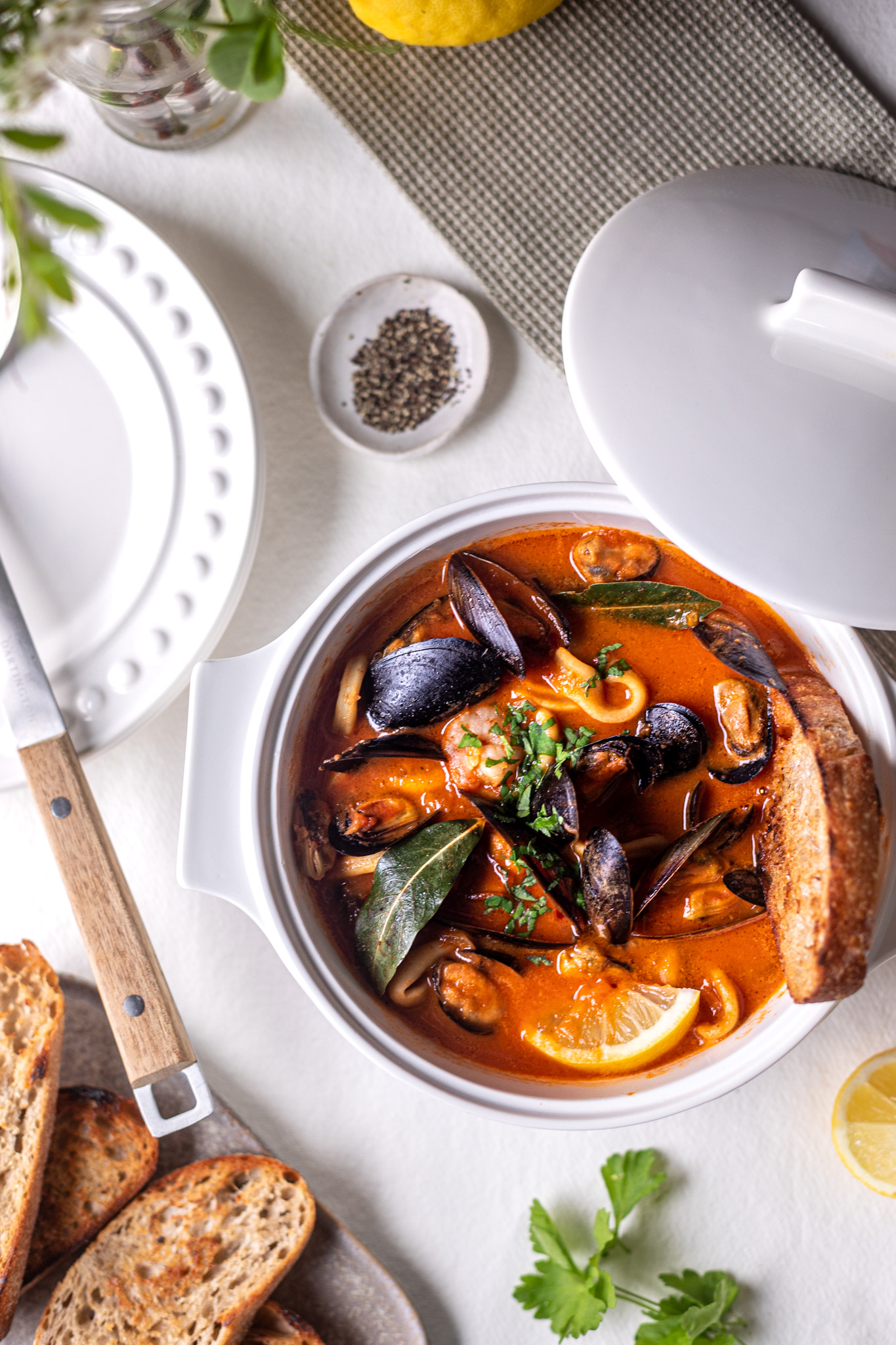 Seafood stew in rich tomato bisque with chargrilled sourdough Seafood stew in rich tomato bisque with chargrilled sourdough