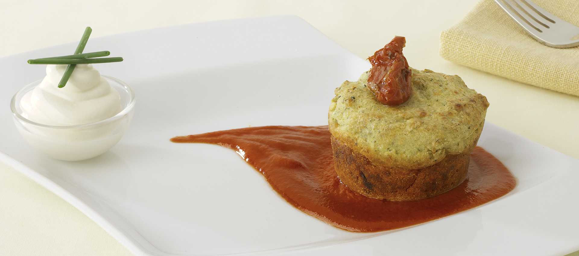 Broccoli flan with caprino cheese and Mutti double concentrated tomato paste Broccoli flan with caprino cheese and Mutti double concentrated tomato paste