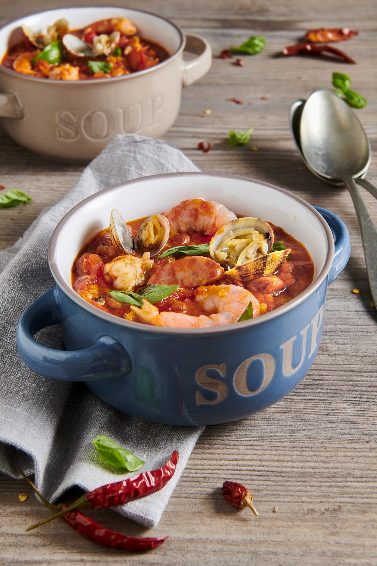 Zuppa di cereali, gamberi e vongole veraci Zuppa di cereali, gamberi e vongole veraci
